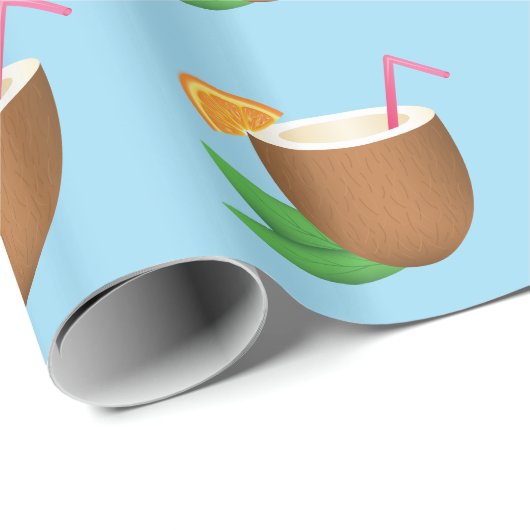 Papier Cadeau Motif de boisson à la noix de coco tropicale (Coin rond)
