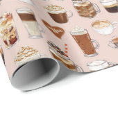 Papier Cadeau Motif de boissons et de desserts de café (Coin rond)