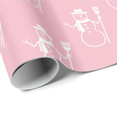 Papier Cadeau Motif de bonhomme de neige rose et blanc drôle et (Coin rond)