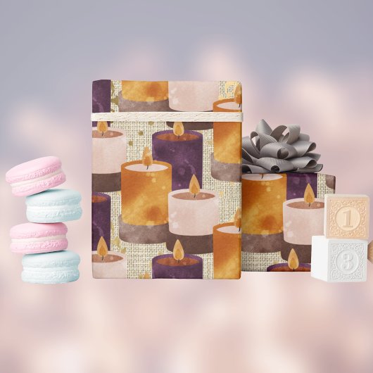 Papier Cadeau Motif de bougies violet et Spa or paisible