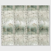 Papier Cadeau Motif de bouleaux d'aquarelle (Plat)