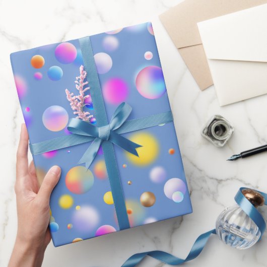 Papier Cadeau motif de boules flottantes 3D. BG LBlue (Cadeaux)