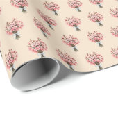 Papier Cadeau Motif de bouquet Sakura Cerisier Fleurissant sur f (Coin rond)