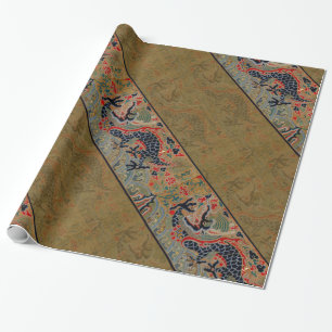 Papier Cadeau Motif de broderie en soie de dragon chinois antiqu