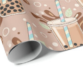 Papier Cadeau Motif de Bubble Tea Mignon (Coin rond)