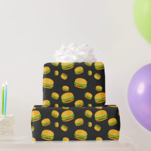 Papier Cadeau Motif de burger délicieux cool et amusant gris fon