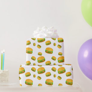 Papier Cadeau Motif de burger délicieux et amusant blanc