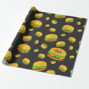 Papier Cadeau Motif de burger délicieux et amusant Monogramme
