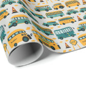 Papier Cadeau Motif de bus scolaire (Coin rond)