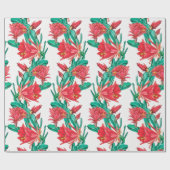 Papier Cadeau Motif de cactus à fleurs rouges vertes (Plat)