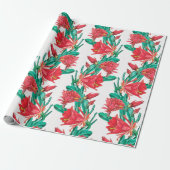 Papier Cadeau Motif de cactus à fleurs rouges vertes (Déroulé)