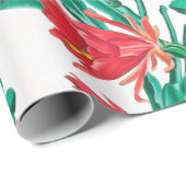 Papier Cadeau Motif de cactus à fleurs rouges vertes (Coin rond)