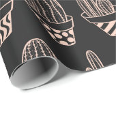 Papier Cadeau Motif de cactus à pointes mignon noir (Coin rond)