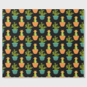 Papier Cadeau Motif de cactus coloré (Plat)