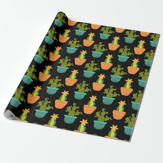 Papier Cadeau Motif de cactus coloré (Déroulé)
