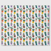 Papier Cadeau Motif de cactus en pot mignon moderne blanc (Plat)