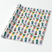 Papier Cadeau Motif de cactus en pot mignon moderne blanc (Déroulé)