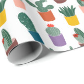 Papier Cadeau Motif de cactus en pot mignon moderne blanc (Coin rond)