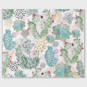 Papier Cadeau motif de cactus et triangles aquarelle (Plat)