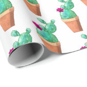 Papier Cadeau Motif de cactus pointillés à fleurs rouges du sud- (Coin rond)