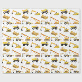 Papier Cadeau Motif de camions de construction (Plat)