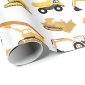 Papier Cadeau Motif de camions de construction (Coin rond)
