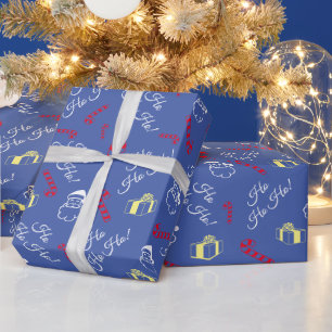 Papier Cadeau Motif de canne à bonbon de Père Noël bleu Noël