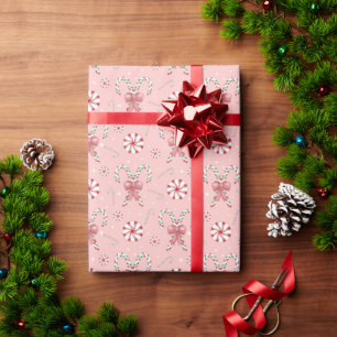 Papier Cadeau Motif de canne en sucre d'hiver Coquette