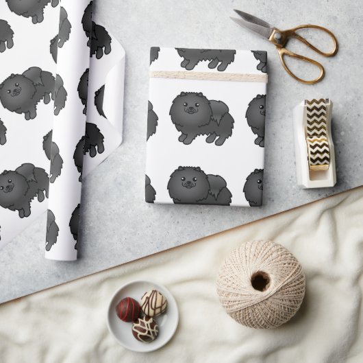 Papier Cadeau Motif de caricature de Chien de Poméranie Noire (Artisanat)