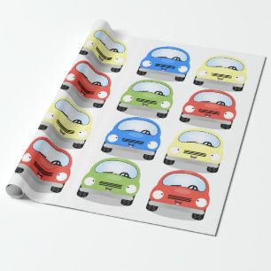 Papier Cadeau Motif de caricature de voiture rouge jaune vert bl
