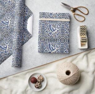 Papier Cadeau Motif de carreaux bleus sans couture d'oiseaux et