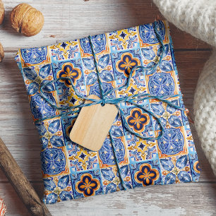 Papier Cadeau Motif de carreaux de céramique siciliens blancs bl