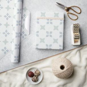 Papier Cadeau Motif de carreaux floraux géométriques bleu clair