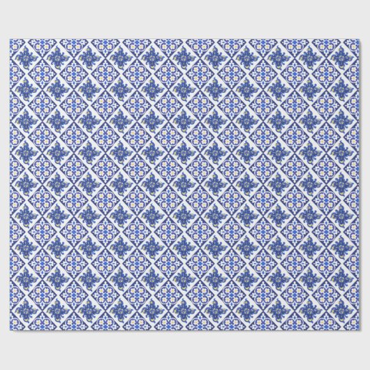 Papier Cadeau Motif de carreaux italiens jaunes bleus pour une f (Plat)