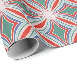 Papier Cadeau Motif de carreaux rayés Starburst en rouge, vert,