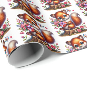 Papier Cadeau Motif de carrelage de renard de la Saint-Valentin