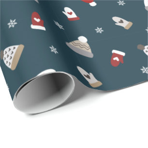 Papier Cadeau Motif de Casquette et de gants en laine d'hiver
