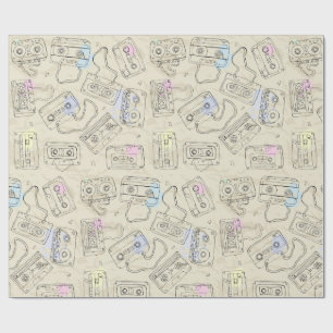 Papier Cadeau Motif de cassette mixte nostalgique des années 80 