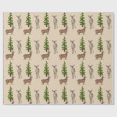 Papier Cadeau Motif de cerfs et de sapin à style rustique (Plat)