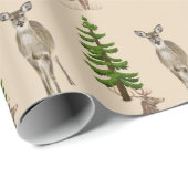 Papier Cadeau Motif de cerfs et de sapin à style rustique (Coin rond)