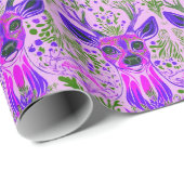 Papier Cadeau Motif de cerfs psychédéliques violets (Coin rond)