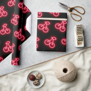 Papier Cadeau Motif de cerisier de Neon Rouge doux