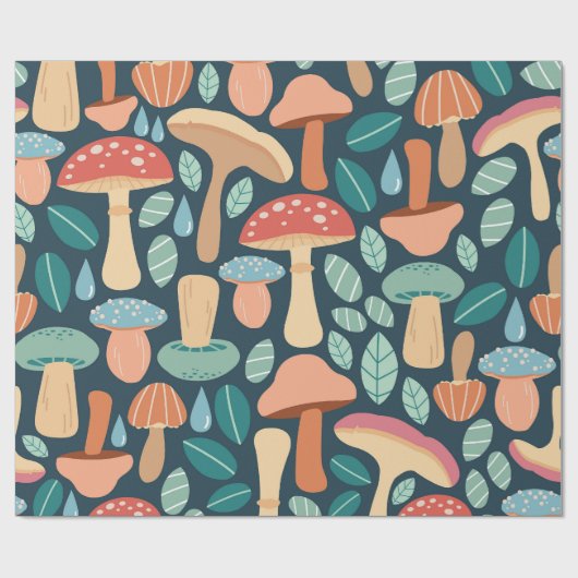 Papier Cadeau Motif de champignon forestier enchanté (Plat)