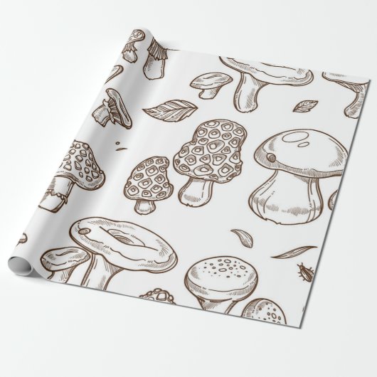 Papier Cadeau Motif de champignons (Déroulé)