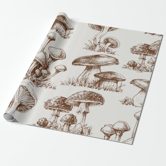 Papier Cadeau Motif de champignons (Déroulé)