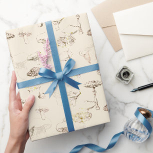 Papier Cadeau Motif de champignons beiges Vintages botaniques