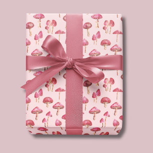 Papier Cadeau Motif de champignons roses