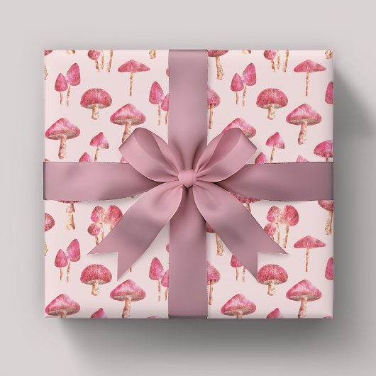 Papier Cadeau Motif de champignons roses