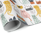 Papier Cadeau Motif de chat à main mignon Doodle (Coin rond)