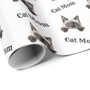 Papier Cadeau Motif de chat balinais maman à l'aquarelle